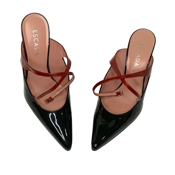 Escada Shoes - Escada Women's Shoes Heels Patent Leather Pointed Closed Toe Black Red Size 8.5